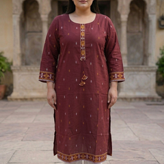 Miramaar Women's Maroon Cotton Straight Kurti