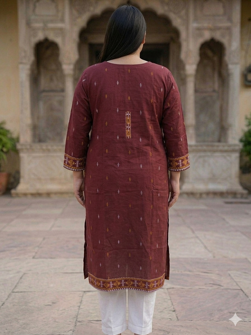 Miramaar Women's Maroon Cotton Straight Kurti