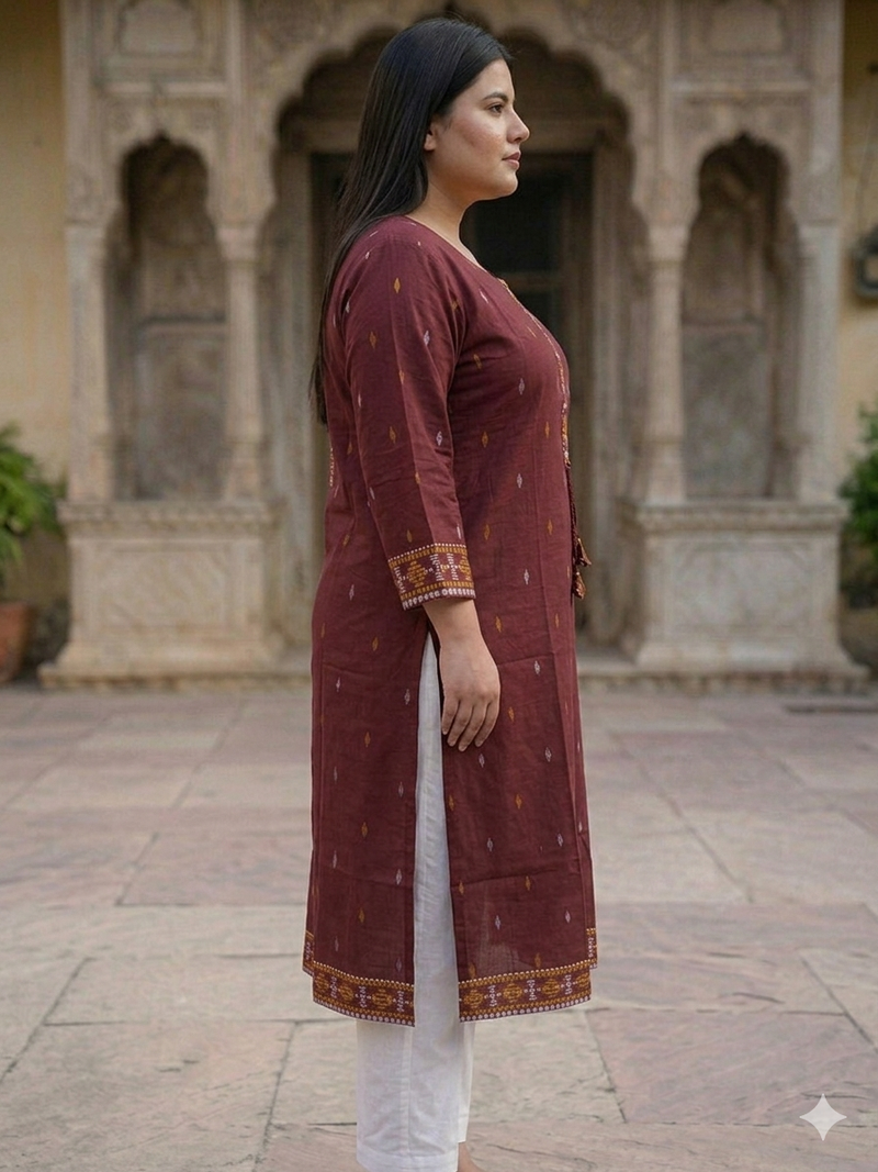 Miramaar Women's Maroon Cotton Straight Kurti