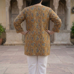 Miramaar Women's Mustard Printed Cotton Short Kurti