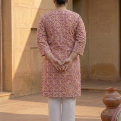 Miramaar Women's Peach Printed Cotton Straight Kurti