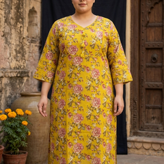 Miramaar Women's Mustard Cotton Straight Kurti