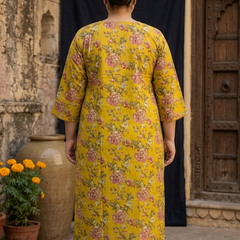 Miramaar Women's Mustard Cotton Straight Kurti