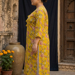Miramaar Women's Mustard Cotton Straight Kurti