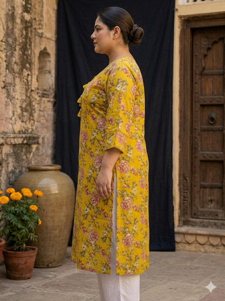 Miramaar Women's Mustard Cotton Straight Kurti
