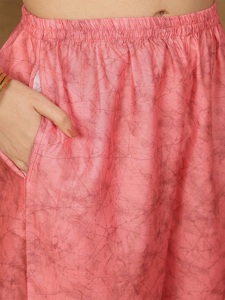 Miramaar Women's Peach Digital Print Straight Muslin Kurta Set with Dupatta