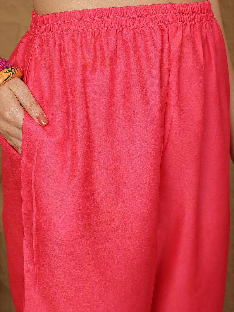 Miramaar Women's Coral Red Muslin Digital Print Kurta Set with Dupatta