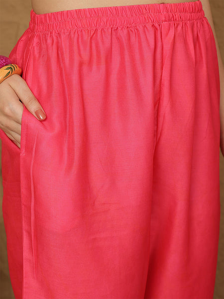 Miramaar Women's Coral Red Muslin Digital Print Kurta Set with Dupatta