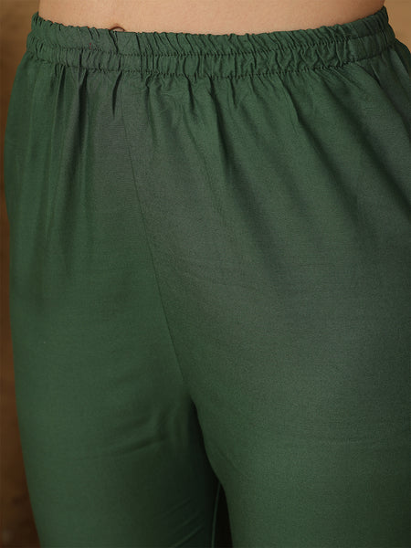 Miramaar Women's Green Rayon A-Line Kurta Set with Dupatta