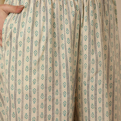 Miramaar Women's Beige & Blue Round Neck Embroidered Kurta Pant with Dupatta