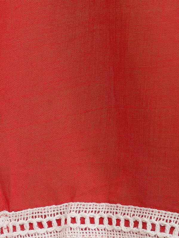 Miramaar Women's Red Cotton Straight V-Neck Kurta Set with Dupatta