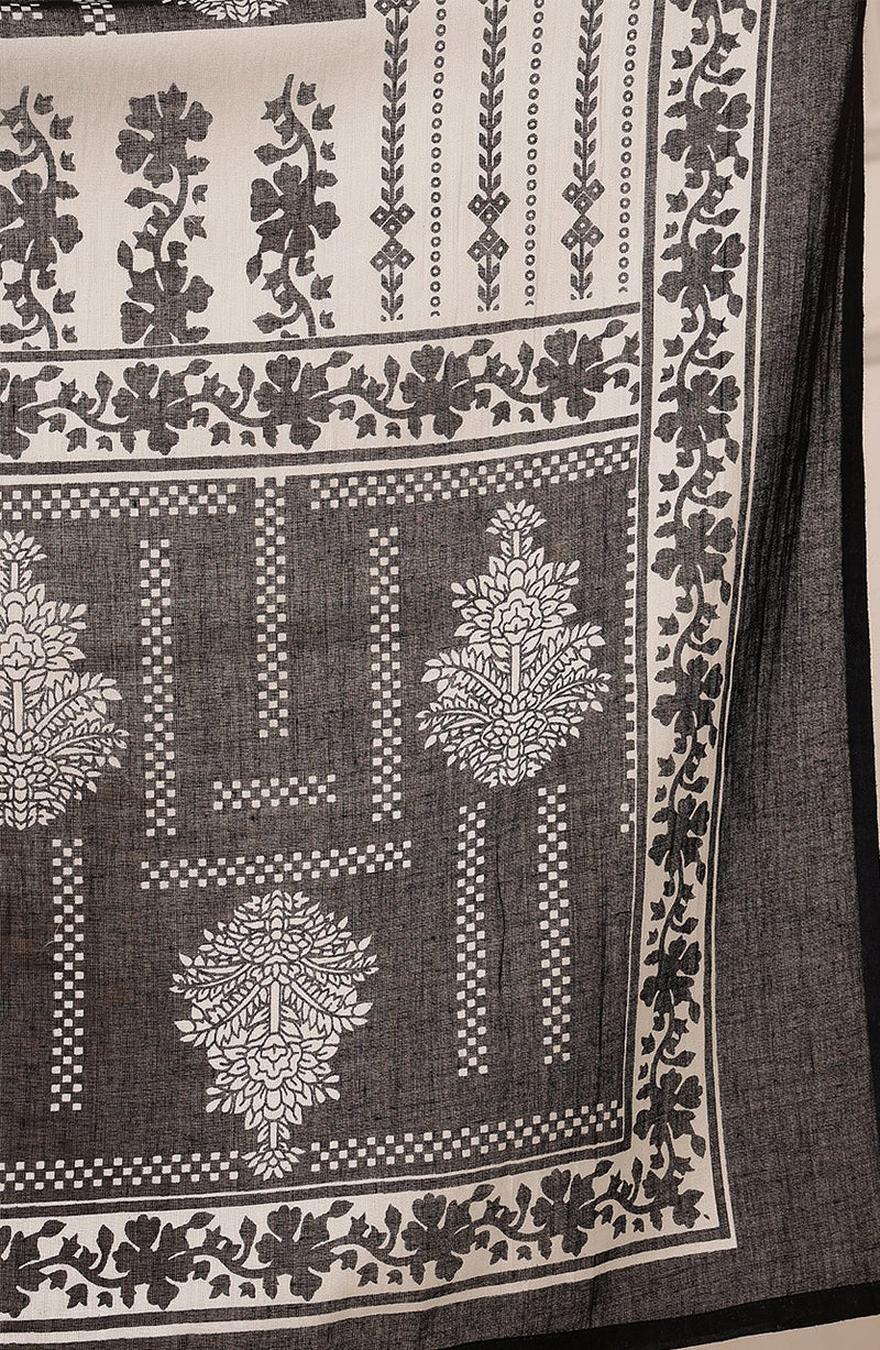 Miramaar Women's Black Printed Cotton Embroidered Straight Kurta Pant with Dupatta