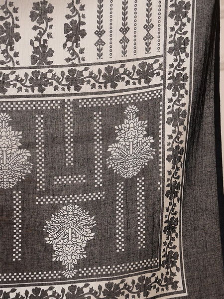 Miramaar Women's Black Printed Cotton Embroidered Straight Kurta Pant with Dupatta