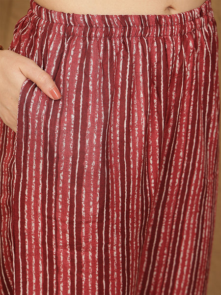 Miramaar Women's White & Red Rayon V-neck Kurta Set with Dupatta