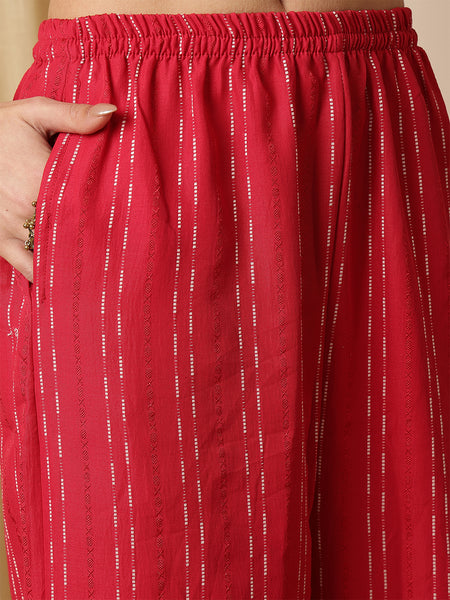 Miramaar Women's Red Sequence Work Vatican Silk Straight Kurta Pant with Dupatta