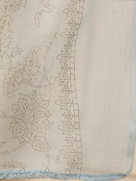 Miramaar Women's Sky Blue Cotton Anarkali Embroidered Kurta pant with Dupatta