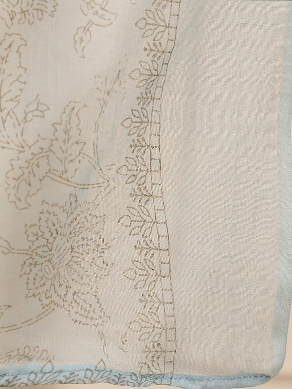 Miramaar Women's Sky Blue Cotton Anarkali Embroidered Kurta pant with Dupatta