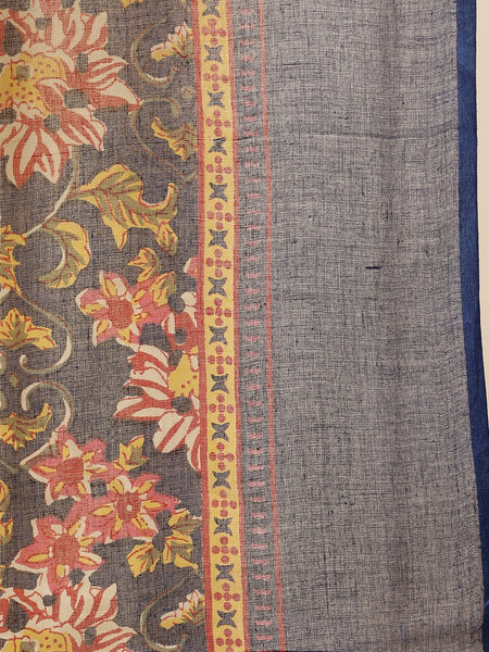 Miramaar Women's Navy Blue Printed V-Neck Straight Embroidered Kurta Pant with Dupatta