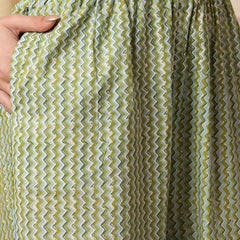 Miramaar Women's Beige & Green Katha Work Round Neck Kurta Pant with Dupatta