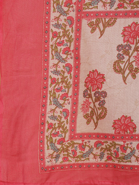 Miramaar Women's Off White & Pink Cotton Straight Kurta Set with Dupatta