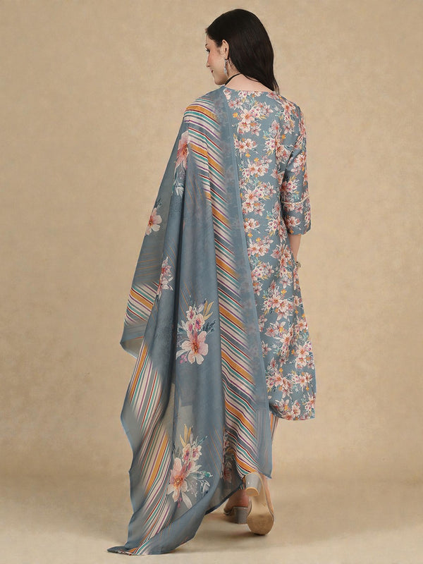 Miramaar Women's Multicolor Straight Cotton Linen Kurta Set with Dupatta