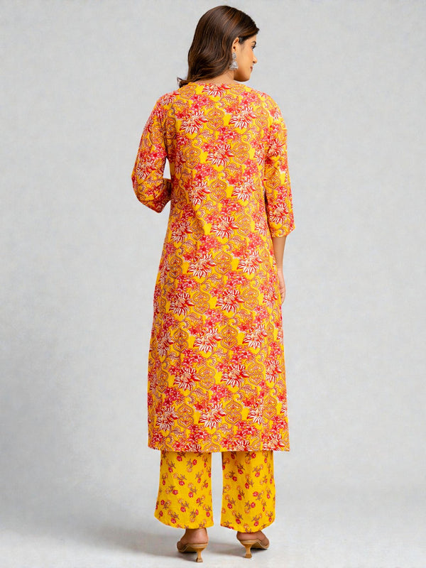 Miramaar Women's Mustard Printed A-line Kurta Pant with Dupatta