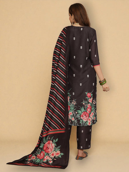 Miramaar Women's Black Muslin Straight Kurta Set with Dupatta & Adda Work