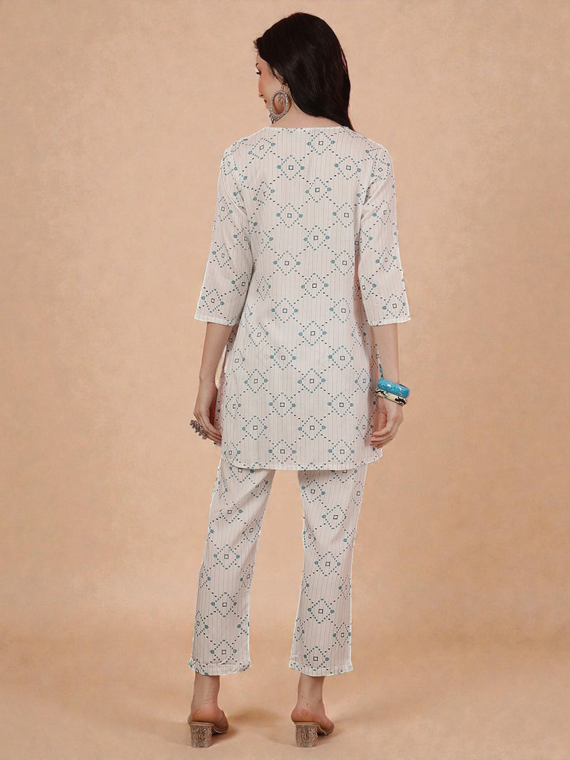 Miramaar Women's White Rayon Printed Coord Set