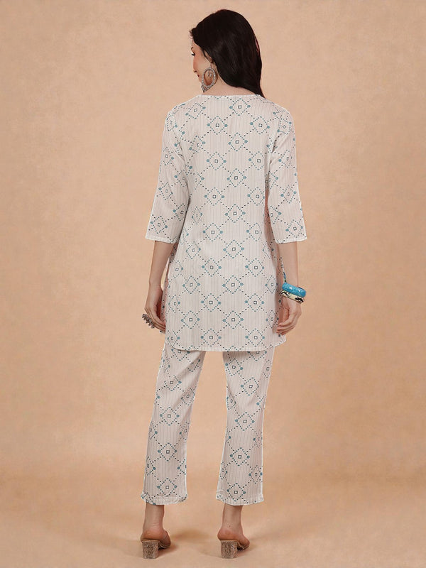 Miramaar Women's White Rayon Printed Coord Set