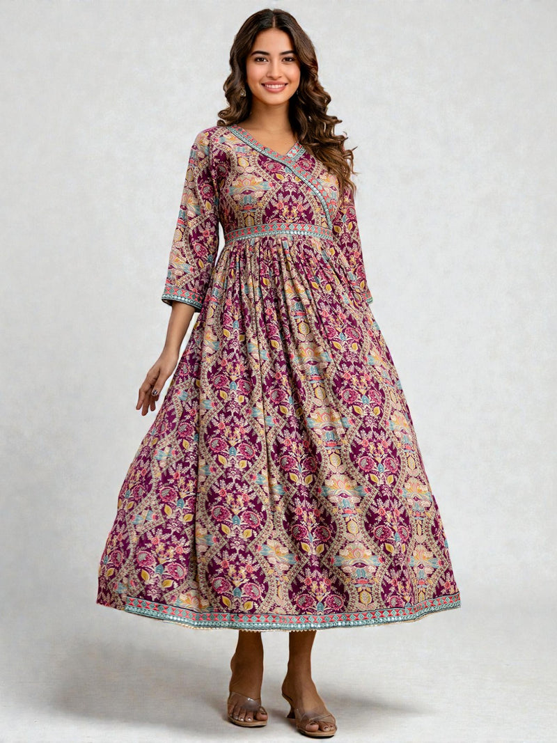 Miramaar Women's Printed Pink Rayon Fit and Flare Dress