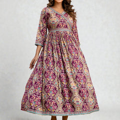 Miramaar Women's Printed Pink Rayon Fit and Flare Dress