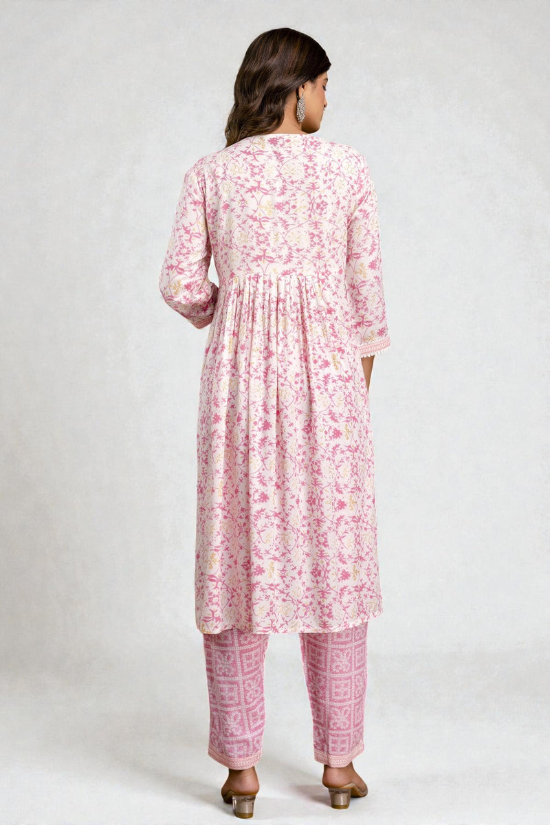 Miramaar Women's Beige Printed Viscose Rayon Kurta Set