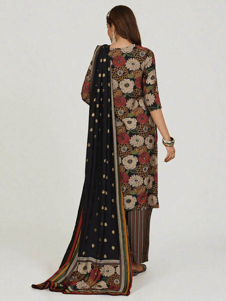 Miramaar Women's Black Modal Straight Kurta Set with Dupatta & Adda Work