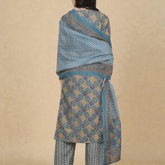 Miramaar Women's Blue Printed Straight Adda Work Kurta Set with Dupatta