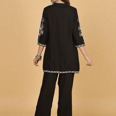 Miramaar Women's Black Rayon Mandarin Collar Co-ord Set