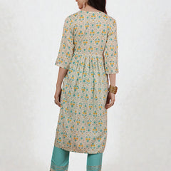 Miramaar Women's Blue Rayon Nyra Cut Kurta Set