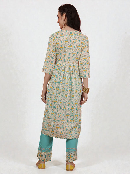 Miramaar Women's Blue Rayon Nyra Cut Kurta Set