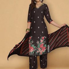 Miramaar Women's Black Muslin Straight Kurta Set with Dupatta & Adda Work