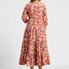 Miramaar Women's Red Mulmul Round Neck Fit and Flare Dress