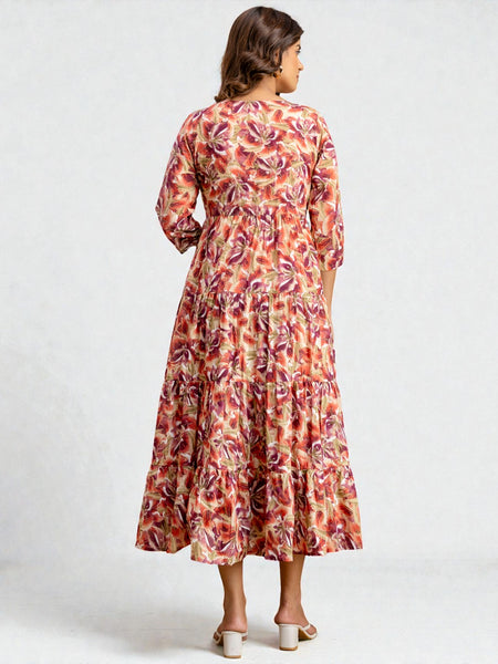 Miramaar Women's Red Mulmul Round Neck Fit and Flare Dress