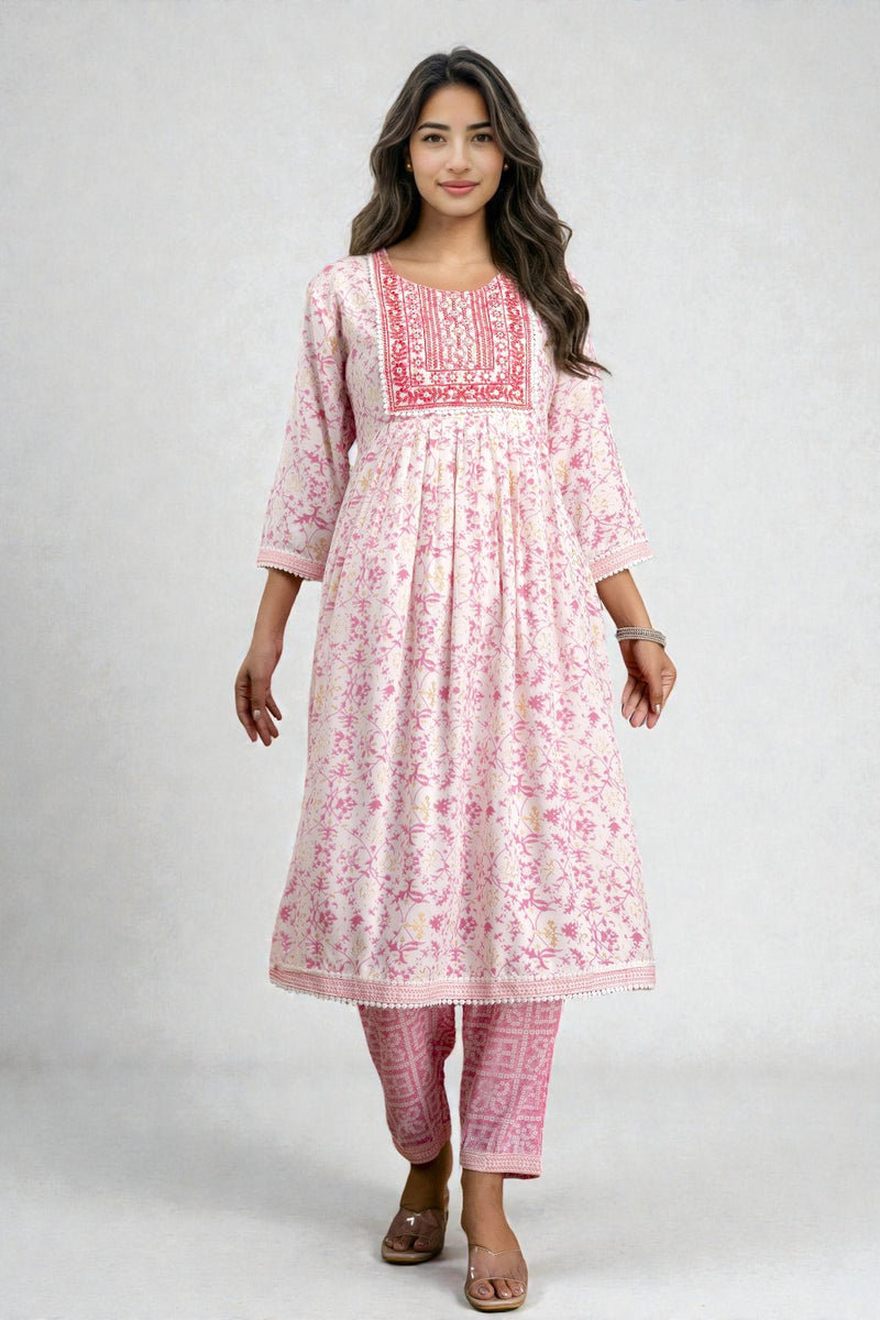 Miramaar Women's Beige Printed Viscose Rayon Kurta Set