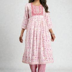 Miramaar Women's Beige Printed Viscose Rayon Kurta Set