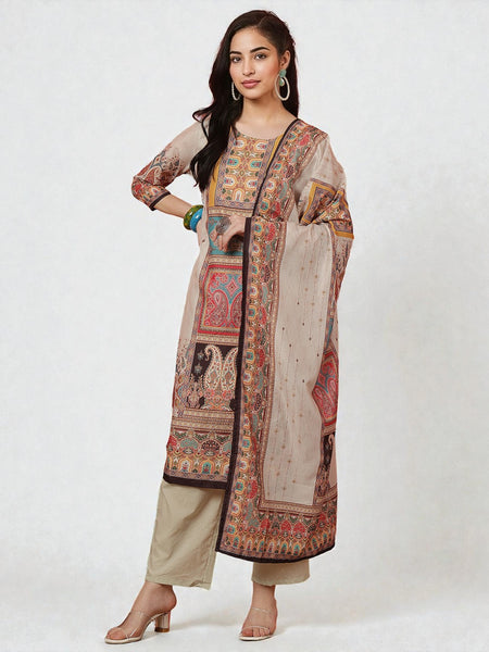 Miramaar Women's Green Muslin Digital Print Straight Kurta Set with Dupatta