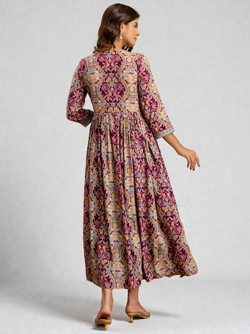 Miramaar Women's Printed Pink Rayon Fit and Flare Dress