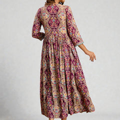 Miramaar Women's Printed Pink Rayon Fit and Flare Dress