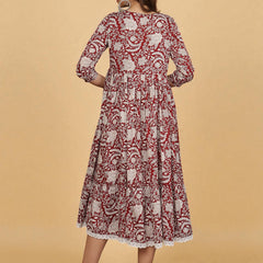 Miramaar Women's Red Delta Crepe Round Neck Fit and Flare Dress