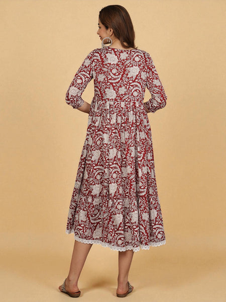 Miramaar Women's Red Delta Crepe Round Neck Fit and Flare Dress