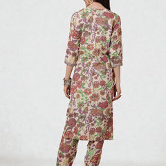 Miramaar Women's Beige Printed Viscose Rayon Kurta Set