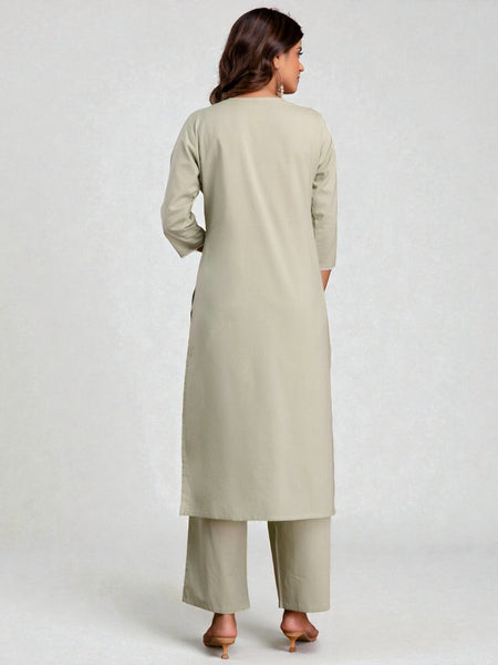 Miramaar Women's Cotton Light Green Straight Embroidered Kurta Pant with Dupatta