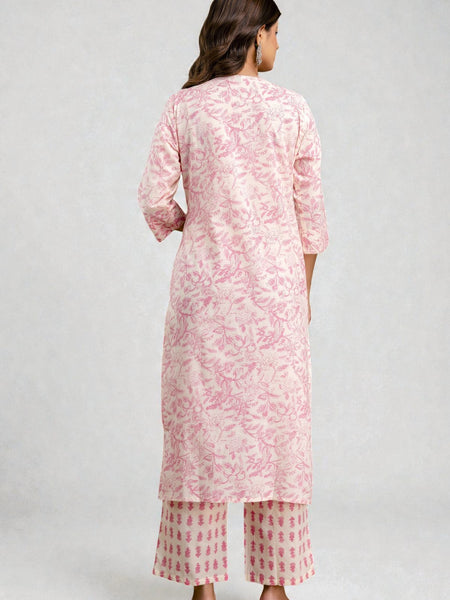 Miramaar Women's Pink Straight Adda Work Cotton Kurta Pant with Dupatta